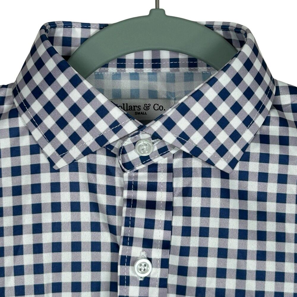 Collars & Co Polo Shirt Mens Small Purple Gingham Button Up Quattro Flex Office